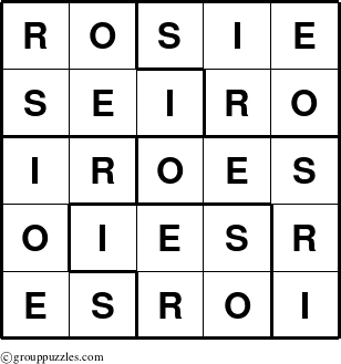 The grouppuzzles.com Answer grid for the Rosie puzzle for 