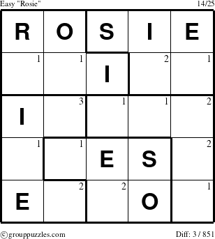 The grouppuzzles.com Easy Rosie puzzle for  with the first 3 steps marked