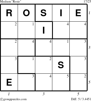 The grouppuzzles.com Medium Rosie puzzle for  with all 5 steps marked