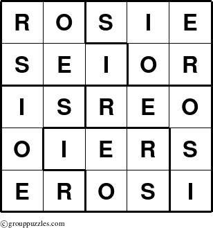 The grouppuzzles.com Answer grid for the Rosie puzzle for 
