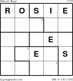 The grouppuzzles.com Difficult Rosie puzzle for  with the first 3 steps marked