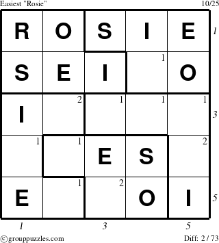 The grouppuzzles.com Easiest Rosie puzzle for  with all 2 steps marked