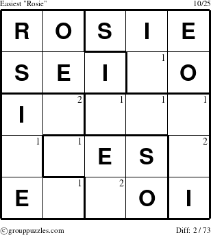 The grouppuzzles.com Easiest Rosie puzzle for  with the first 2 steps marked