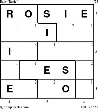 The grouppuzzles.com Easy Rosie puzzle for  with all 3 steps marked