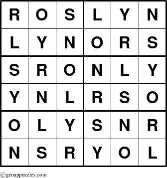 The grouppuzzles.com Answer grid for the Roslyn puzzle for 