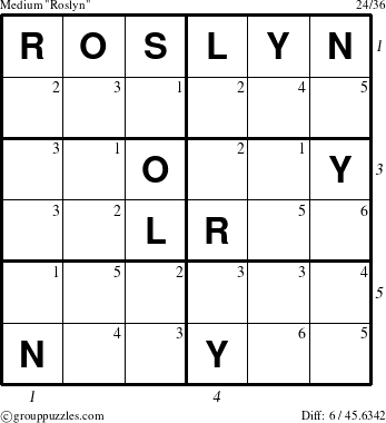 The grouppuzzles.com Medium Roslyn puzzle for  with all 6 steps marked