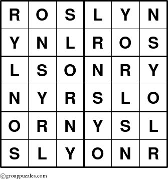 The grouppuzzles.com Answer grid for the Roslyn puzzle for 