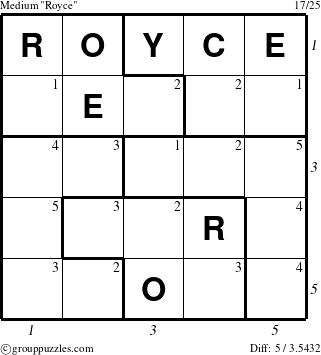The grouppuzzles.com Medium Royce puzzle for  with all 5 steps marked