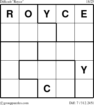 The grouppuzzles.com Difficult Royce puzzle for 
