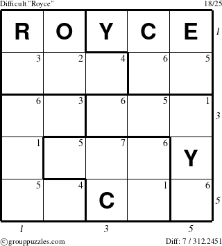 The grouppuzzles.com Difficult Royce puzzle for  with all 7 steps marked