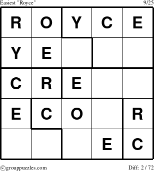 The grouppuzzles.com Easiest Royce puzzle for 