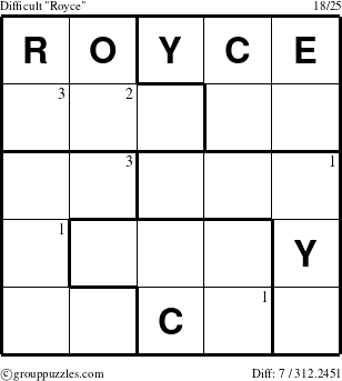 The grouppuzzles.com Difficult Royce puzzle for  with the first 3 steps marked