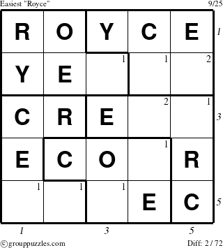 The grouppuzzles.com Easiest Royce puzzle for  with all 2 steps marked