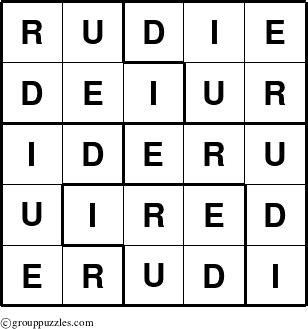 The grouppuzzles.com Answer grid for the Rudie puzzle for 
