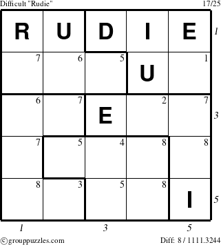 The grouppuzzles.com Difficult Rudie puzzle for  with all 8 steps marked