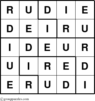 The grouppuzzles.com Answer grid for the Rudie puzzle for 