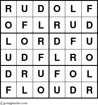 The grouppuzzles.com Answer grid for the Rudolf puzzle for 