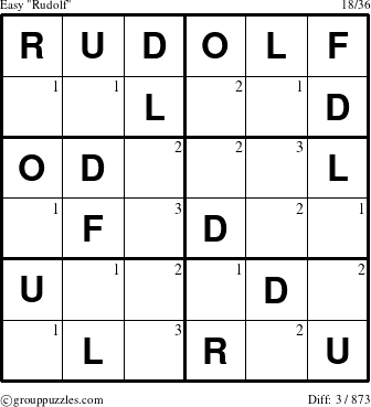 The grouppuzzles.com Easy Rudolf puzzle for  with the first 3 steps marked