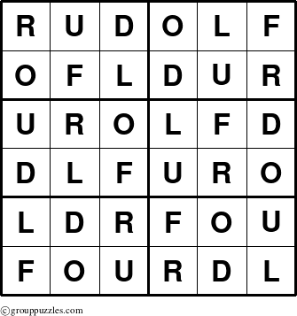 The grouppuzzles.com Answer grid for the Rudolf puzzle for 