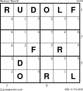 The grouppuzzles.com Medium Rudolf puzzle for  with all 6 steps marked
