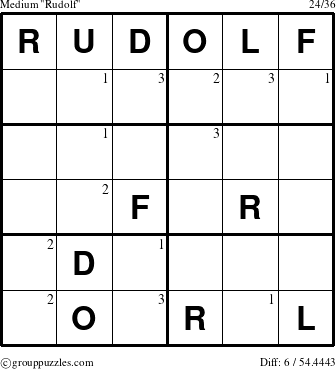The grouppuzzles.com Medium Rudolf puzzle for  with the first 3 steps marked