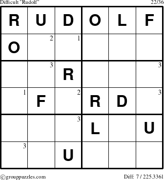 The grouppuzzles.com Difficult Rudolf puzzle for  with the first 3 steps marked