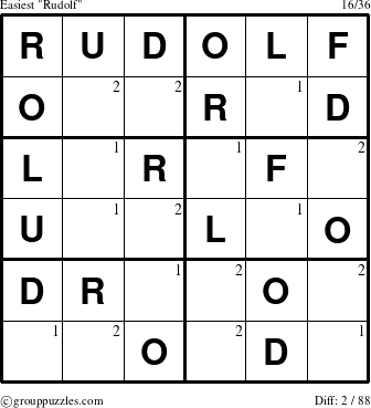 The grouppuzzles.com Easiest Rudolf puzzle for  with the first 2 steps marked