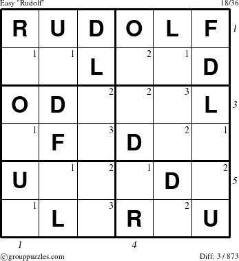 The grouppuzzles.com Easy Rudolf puzzle for  with all 3 steps marked
