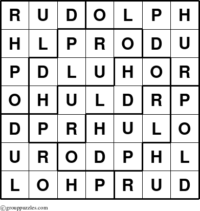 The grouppuzzles.com Answer grid for the Rudolph puzzle for 