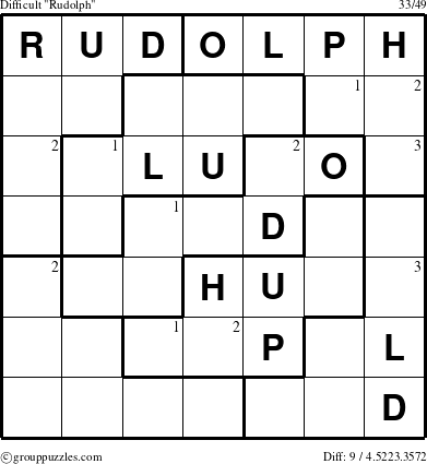 The grouppuzzles.com Difficult Rudolph puzzle for  with the first 3 steps marked