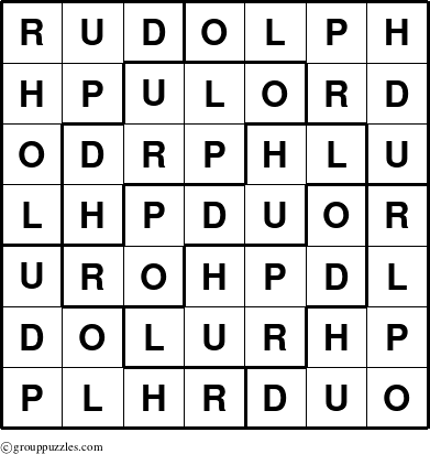 The grouppuzzles.com Answer grid for the Rudolph puzzle for 