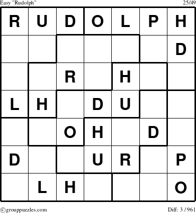 The grouppuzzles.com Easy Rudolph puzzle for 