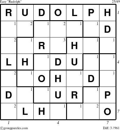 The grouppuzzles.com Easy Rudolph puzzle for  with all 3 steps marked