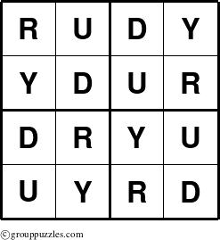 The grouppuzzles.com Answer grid for the Rudy puzzle for 