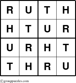 The grouppuzzles.com Answer grid for the Ruth puzzle for 