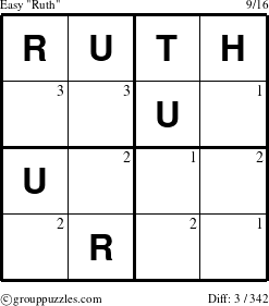 The grouppuzzles.com Easy Ruth puzzle for  with the first 3 steps marked