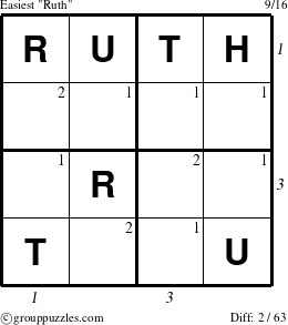 The grouppuzzles.com Easiest Ruth puzzle for  with all 2 steps marked