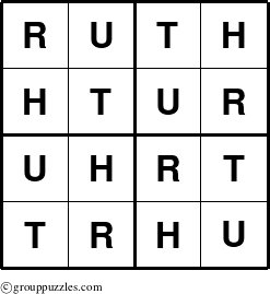 The grouppuzzles.com Answer grid for the Ruth puzzle for 