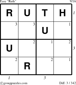 The grouppuzzles.com Easy Ruth puzzle for  with all 3 steps marked