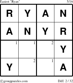 The grouppuzzles.com Easiest Ryan puzzle for  with the first 2 steps marked
