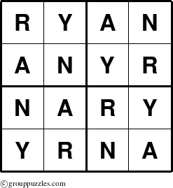 The grouppuzzles.com Answer grid for the Ryan puzzle for 