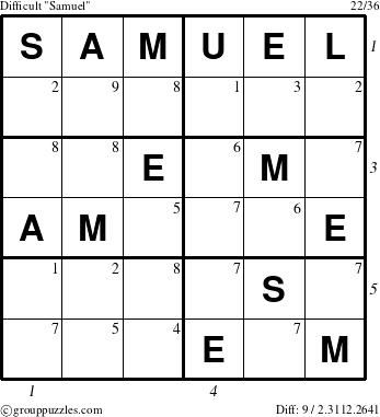 The grouppuzzles.com Difficult Samuel puzzle for  with all 9 steps marked