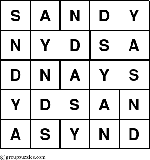 The grouppuzzles.com Answer grid for the Sandy puzzle for 