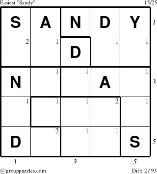 The grouppuzzles.com Easiest Sandy puzzle for  with all 2 steps marked