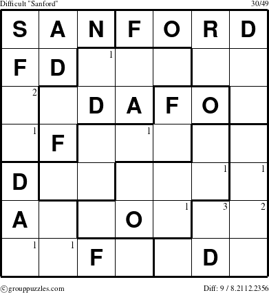 The grouppuzzles.com Difficult Sanford puzzle for  with the first 3 steps marked