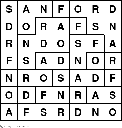 The grouppuzzles.com Answer grid for the Sanford puzzle for 