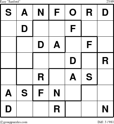 The grouppuzzles.com Easy Sanford puzzle for 