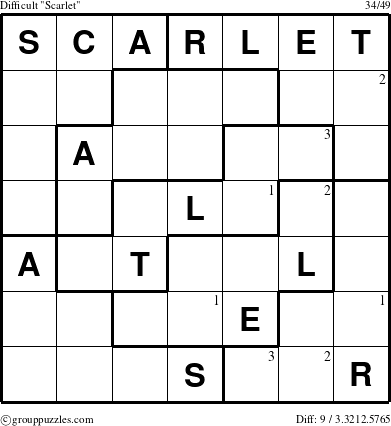 The grouppuzzles.com Difficult Scarlet puzzle for  with the first 3 steps marked