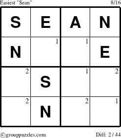 The grouppuzzles.com Easiest Sean puzzle for  with the first 2 steps marked