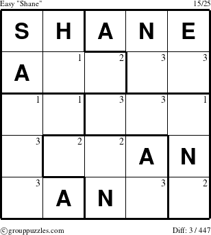 The grouppuzzles.com Easy Shane puzzle for  with the first 3 steps marked